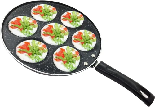 Vista 4 de DBY Sartén antiadherente para panqueques, sartén uttapam, 7 cavidades, 10.827 in, compatible con estufa de gas antiadherente Appam y mini