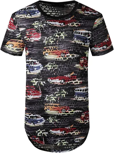 Vista 2 de Men's Novelty T-Shirts Patchwork Short Sleeve Pullover Lightweight Slim Fit Funny Hoodies Tops Color Block Blouse