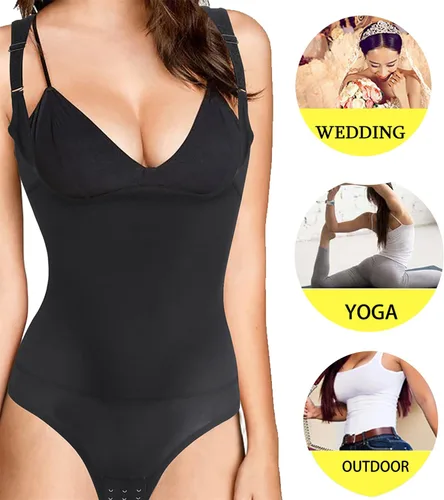 Vista 4 de Body moldeador de cintura para mujer, cuerpo completo, corsé para debajo del busto, faja moldeadora de busto abierto, control de abdomen