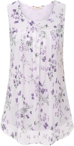 Vista 55 de Timeson - Camiseta de gasa sin mangas, blusa tipo túnica informal de doble capa para mujer