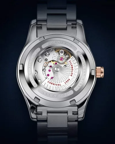 Vista 6 de Reloj mecánico automático para mujer Carnival con banda de acero inoxidable