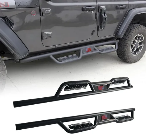 Vista 10 de Estribos Laterales con Escalones Desplegables y Barras para Jeep Wrangler JK 2007-2017 de 2 Puertas