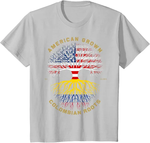 Vista 66 de Camiseta de regalo con la bandera de Estados Unidos con árbol de raíces colombianas