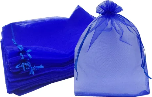 Vista 11 de Ankirol 100 bolsas de organza transparente de 8 x 12 bolsas grandes de organza con cordón (crema)