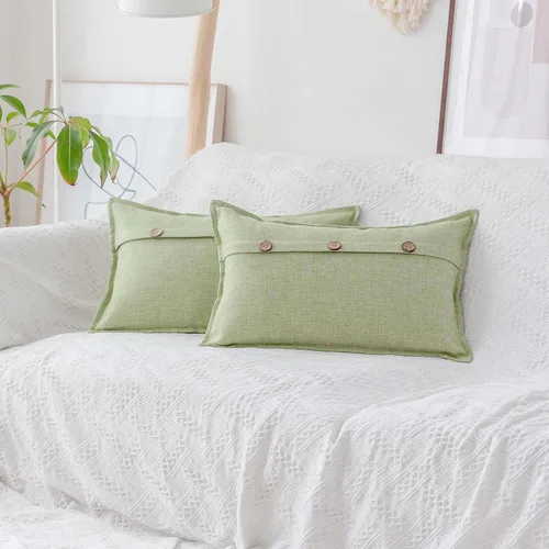 Vista 28 de Home Brilliant Juego de 2 fundas de almohada decorativas con botones, fundas de cojín de lino sintético texturizadas para cama, sofá, banco, 18 x 18