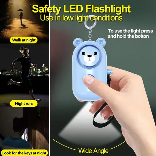 Vista 5 de Alarma personal segura con sonido para mujeres, niños y ancianos, paquete de 2 lindas sirenas de 130 dB, autodefensa de seguridad con luz LED