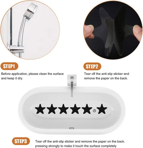 Vista 6 de Secopad Calcomanías antideslizantes para ducha, 24 calcomanías adhesivas de seguridad para bañera con raspador premium (negro)