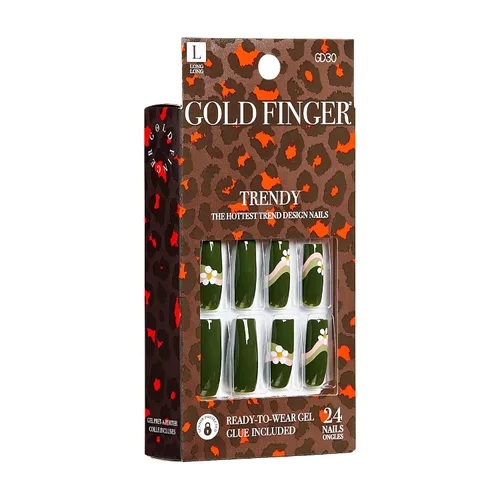 Vista 7 de Gold Finger - Kit de uñas postizas de cobertura completa con pegamento, diseño moderno, gel listo para usar, uñas medianas, largas y extralargas