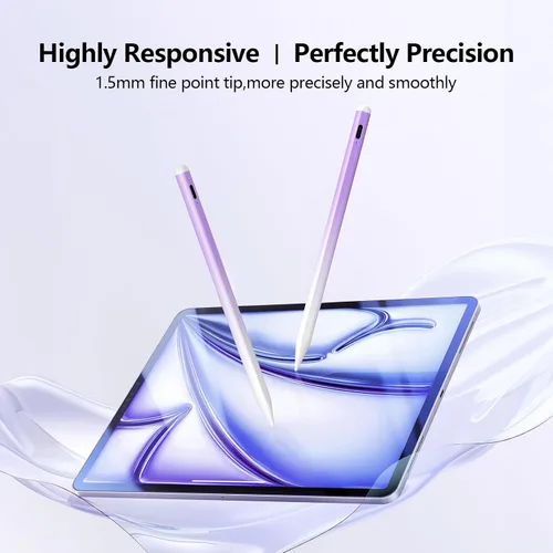 Vista 2 de Lápiz óptico para iPad 6-11ª generación 2X carga rápida, rechazo de palma Dorado/Morado (WHITE PURPLE)