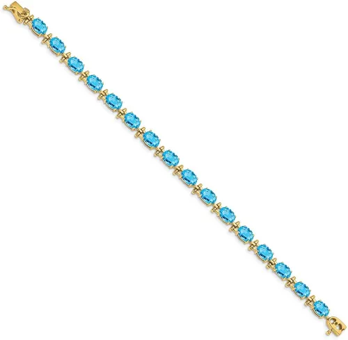 Vista 2 de Pulsera de topacio azul de oro amarillo de 14 k (7.0in de ancho 0.197in)