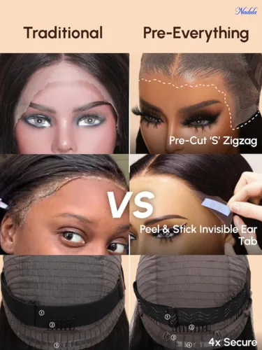 Vista 4 de Nadula Pre Everything - Pelucas de cabello humano ondulado con encaje frontal HD de 13 x 4 pulgadas, sin pegamento, con cordón invisible, mojado