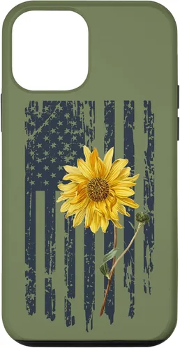 Vista 16 de iPhone 16 Yellow Sunflower Patriotic US American Flag Women Sage Green Case