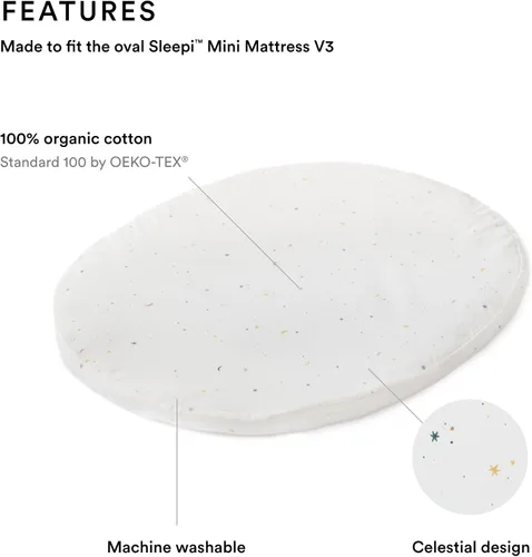 Vista 2 de Stokke Sleepi - Sábana bajera ajustable pequeña de Pehr V3, Celestial, compatible con Sleepi Mini Mattress V3, 100% algodón