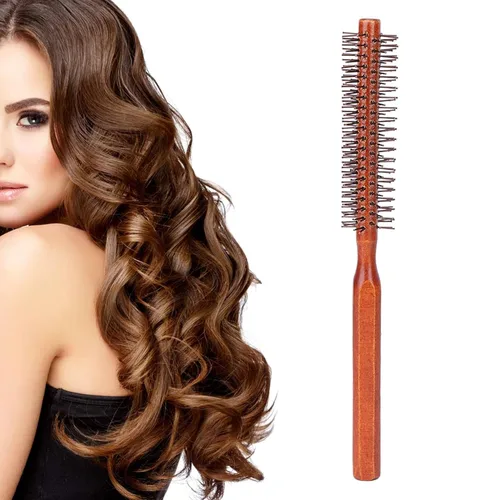 Vista 7 de Cepillo de pelo redondo para secado con nailon suave, cepillo de pelo redondo rizado en caliente con mango de madera, unisex para secado con soplado