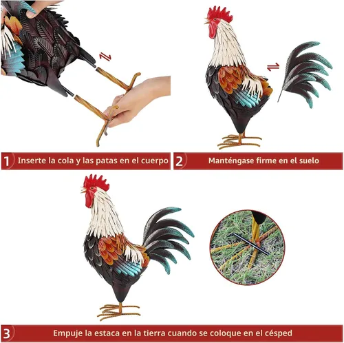 Vista 7 de chisheen Decoración de gallo de metal, decoraciones de pollo para patio, estatuas de jardín al aire libre, escultura de pollo de metal