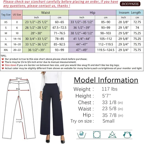 Vista 3 de MISS MOLY Pantalones palazzo de cintura alta para mujer pantalones elásticos casuales de negocios pantalones de vestir