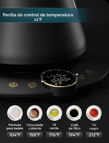 Vista 4 de INTASTING - Hervidor eléctrico de cuello de cisne con control de temperatura de ±1℉ para café y té de infusión, calentamiento rápido, acero