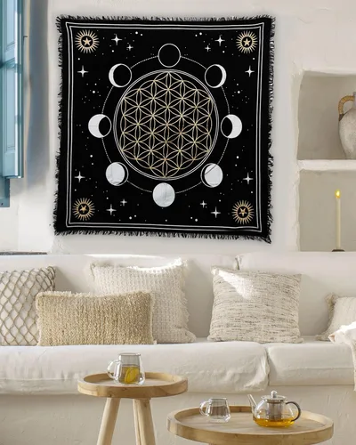 Vista 4 de Indian Consigners Tela de altar Fases de Luna Sol, Star & Moon Universe Premium Brujería Alter Tarot Spread Top Cloth Wicca Square Spiritual 18 x 18