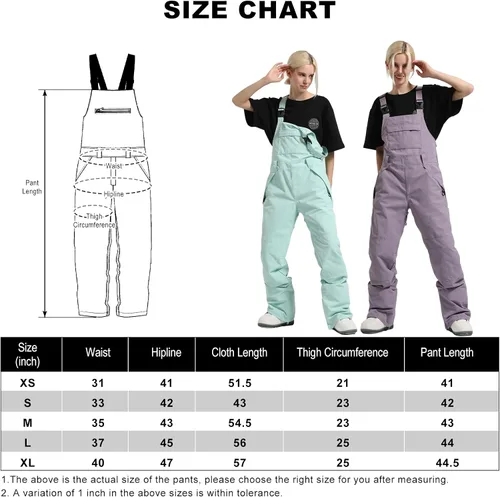 Vista 6 de GSOU SNOW Pantalones de esquí para mujer, overol con peto de nieve, impermeable, resistente al viento, aislado, correa ajustable, cálido