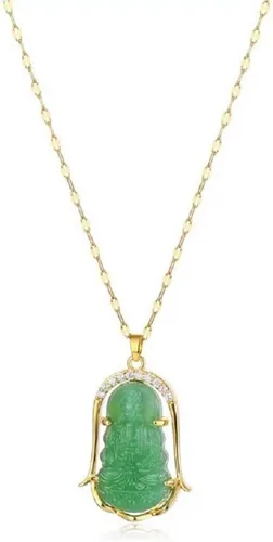 Vista 7 de COLORFUL BLING Lucky Laughing Buddha - Collar con colgante de jade verde con circonita cúbica, amuleto de piedras preciosas para mujeres y hombres
