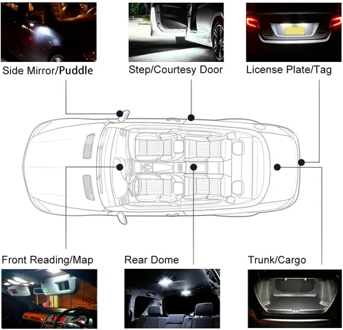 Vista 9 de 12 piezas de kit de luces LED interiores blancas para 2003 2004 2005 2006 2007 2008 Dodge Ram 1500 2500 3500 Luces de mapa, domo, visera, baúl.