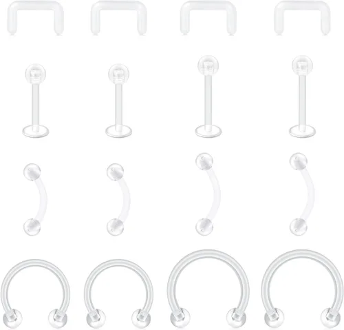 Vista 8 de AVYRING Juego de joyas transparentes para piercing de tabique, retenedores de nariz, labio, lengua, oreja, anillos de nariz transparentes