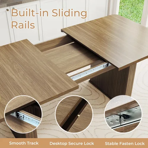 Vista 3 de Zevemomo Mesa de Comedor Expandible de 63"-78.7", Mesa de Cocina Estilo Granja para 6-10 Personas, Mesa de Comedor Rectangular Extensible, con Riel