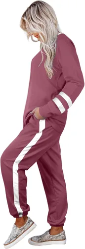 Vista 3 de Aloodor conjunto deportivo de 2piezas para mujer, con sudadera con cuello redondo, sin botones