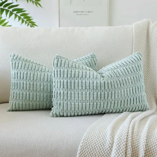 Vista 11 de OTOSTAR - Paquete de 2 fundas de almohada decorativas de pana suave de 18 x 18 pulgadas, funda de cojín a rayas estilo bohemio para sofá, cama, sala