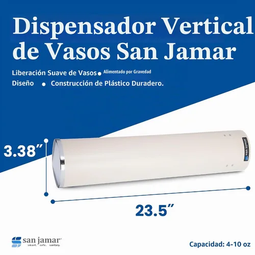 Vista 4 de San Jamar C4200PF, despachador de vasos de espuma tipo pull, de acero inoxidable, se ajusta a vasos de 4 onzas a 10 onzas, borde de 2-3/4 pulgadas a