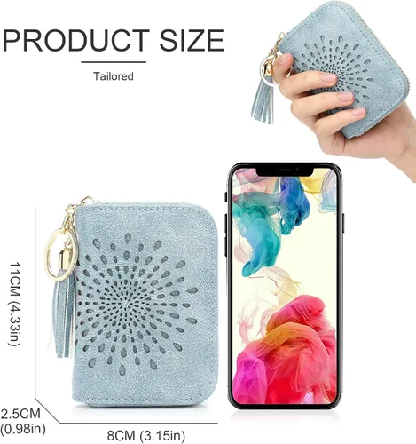 Vista 5 de APHISON RFID - Porta tarjeta de crédito con cremallera carteras pequeñas para mujer en cuero estilo girasol para mujer y niña caja de regalo 1927