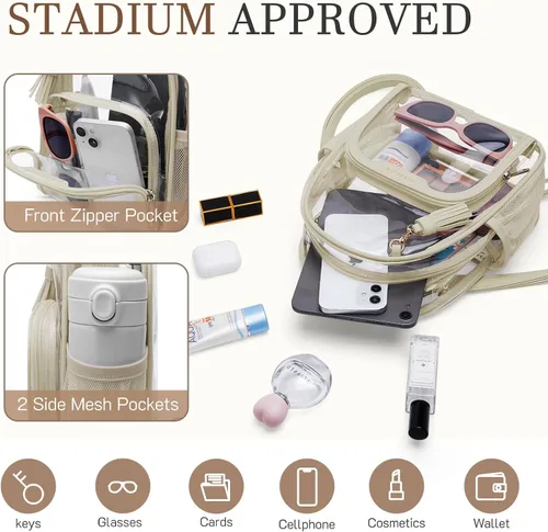 Vista 3 de Missnine Mochila transparente aprobada para estadios, mini bolsa transparente de PVC grueso con ribete de cuero para eventos deportivos, conciertos
