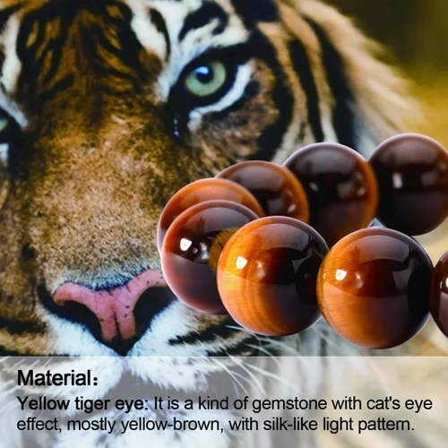 Vista 2 de Jewever Pulsera de ojo de tigre natural para hombres y mujeres, cuentas de piedra natural elástica de 0.47 pulgadas (0.472 in), unisex