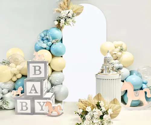 Vista 6 de Cubierta de arco de telón de fondo de globo blanco cubierta de arco de 6 pies de elastano cubierta de arco de tela para baby shower, boda