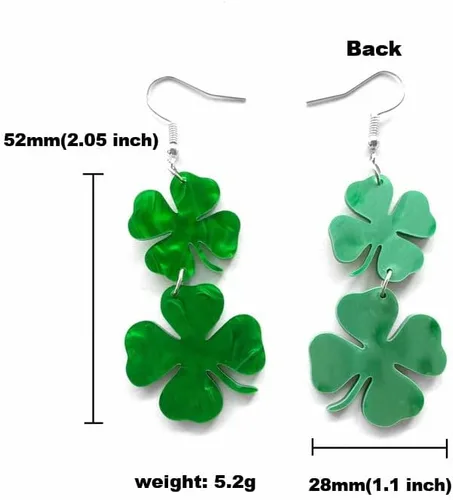 Vista 3 de Caiyao Aretes para el día de San Patricio para mujer, aretes acrílicos de trébol irlandés, hoja verde, trébol de la suerte, aretes de gota