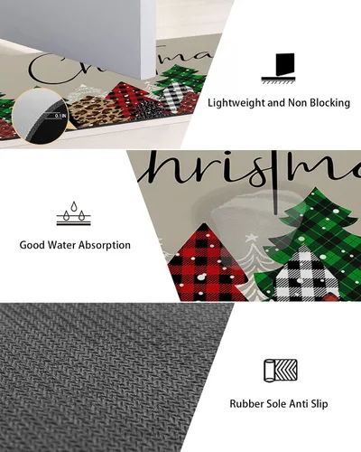 Vista 2 de Tapete de baño de Feliz Navidad, antideslizante, de secado rápido y absorbente, tierra de diatomeas, fregadero, dormitorio, cocina, tapete lavable