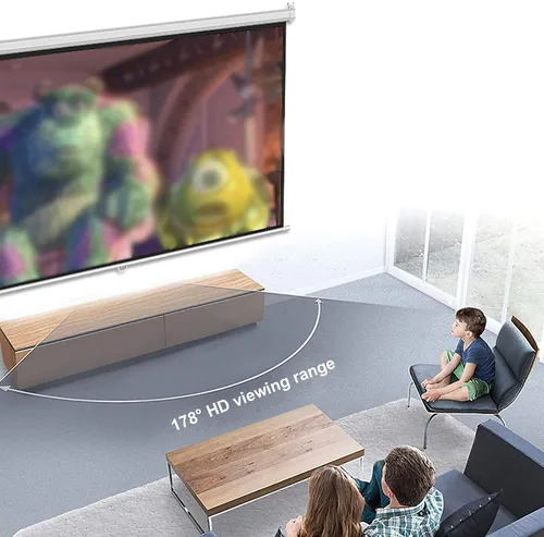 Vista 4 de Pantalla de proyector, pantalla de proyector desplegable manual, 4:3/16:9, con mecanismo de bloqueo automático, pantalla de proyección de techo