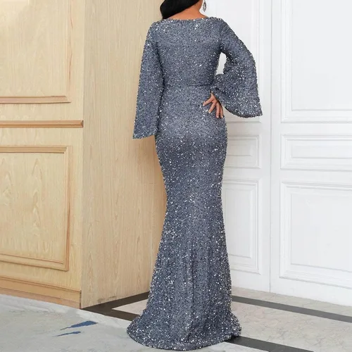 Vista 7 de Vestidos Manga Larga lentejuelas para Mujer, Vestido Fiesta Baile ajustado purpurina Brillante, cóctel formal