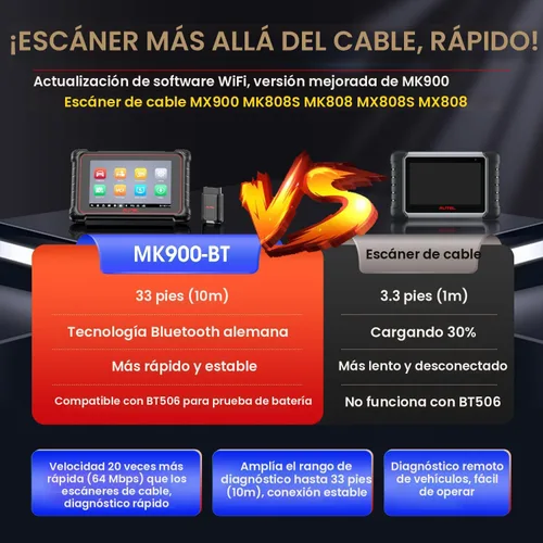 Vista 8 de Autel Escáner MaxiCOM MK900BT, 2026 MK900-BT V2.0 Herramienta de diagnóstico bidireccional, 8 pulgadas hasta MK900 MX900 MK808S MK808BT MX808S