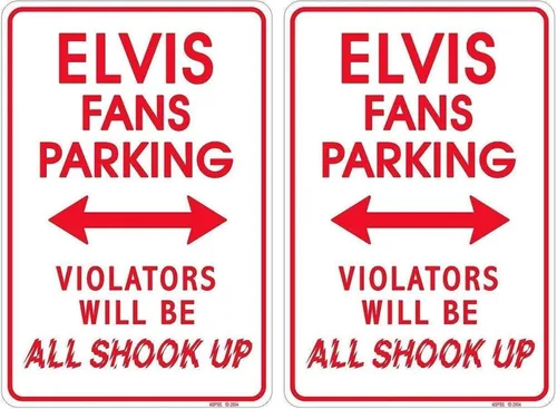 Vista 2 de Signs 4 Fun Letrero decorativo de estacionamiento Elvis Shook Up 8 x 12 pulgadas Cartel de aluminio en relieve Fabricado en los Estados