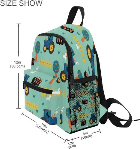 Vista 8 de Tractors - Mochila sin costuras para niños pequeños, mochila escolar para niños y niñas, bolsa preescolar para jardín de infantes, Tractores