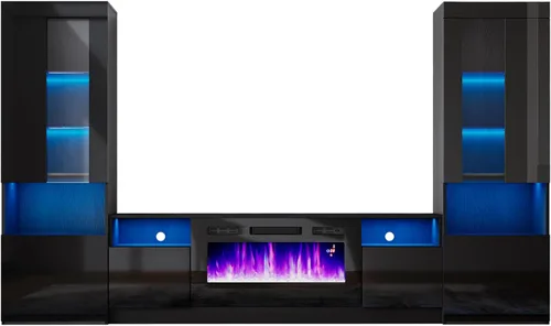 Vista 8 de AMERLIFE Juego de 3 centros de entretenimiento con chimenea de 70 pulgadas Negro