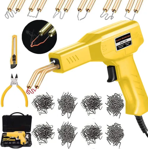 Vista 9 de Kit de Reparación de Parachoques de Coche con Soldador de Plástico, 6 Tipos 1050 Grapas Kit de Soldadura de Plástico Kit de Reparación de Rojo