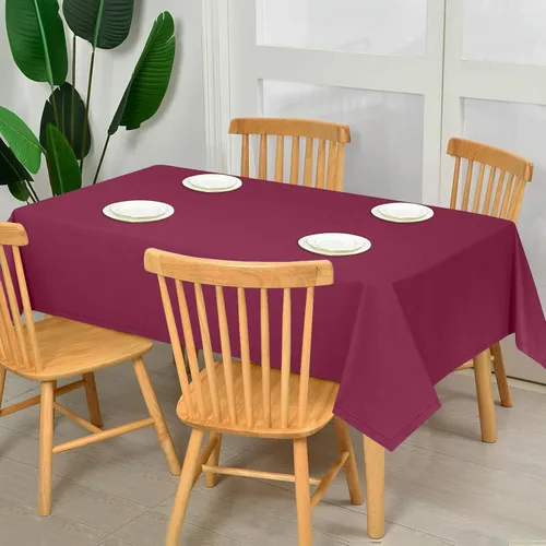 Vista 2 de RUVANTI Paño de Mesa Rectángulo de Lino de Algodón 84x60 Pulgadas, Borde Clásico, Resistente a Manchas, Paño de Mesa Lavable Perfecto para Cubrir