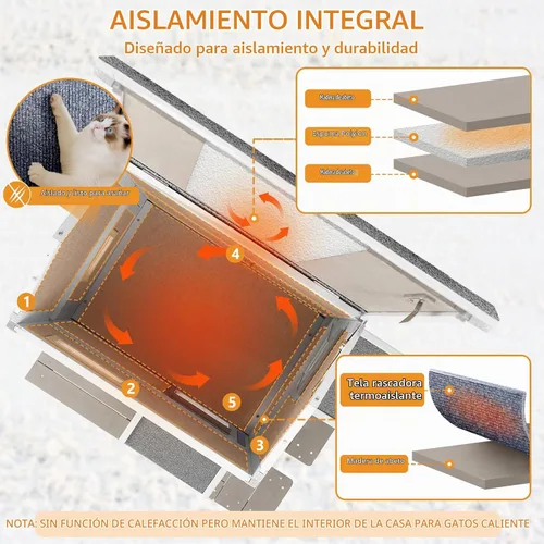 Vista 2 de PetsCosset Casa Aislada para Gatos de Exterior Resistente a la Intemperie con Balcón, Aislamiento Integral, Refugio de Madera para Gatos Ferales