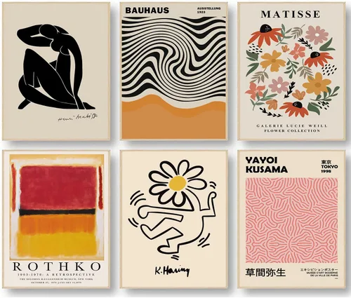 Vista 15 de KBKBART Matisse - Impresiones artísticas para pared, póster abstracto de arte de pared de Matisse, negro y beige, línea de cuerpo para mujer, hojas