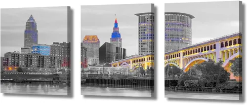 Vista 50 de TUMOVO Arte de pared en blanco y negro con paisaje urbano de Nueva York, decoración de pared de horizonte de Nueva York para sala de estar, puente
