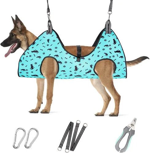 Vista 10 de Hamaca de aseo para mascotas para perros y gatos pequeños – Eslinga para recortar uñas con cortaúñas, lima de uñas y tijeras – Arnés de aseo