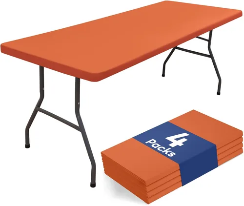 Vista 17 de homing Paquete de 4 manteles rectangulares de 4 pies, mantel ajustable de poliéster impermeable, lavable, para picnic, campamento, al aire libre