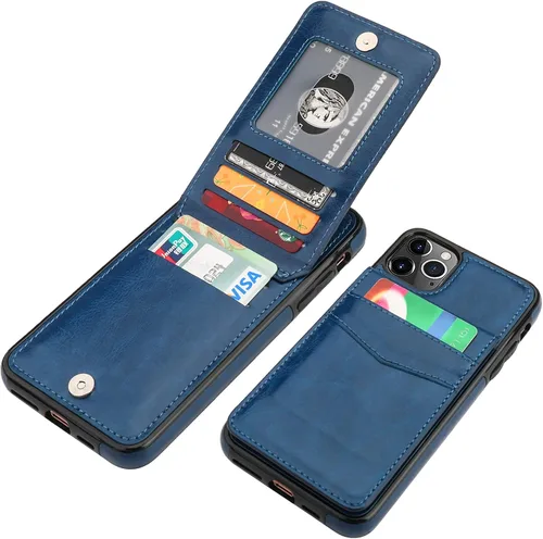 Vista 16 de KIHUWEY Funda tipo cartera para iPhone 11 Pro Max con soporte para tarjetas Negro
